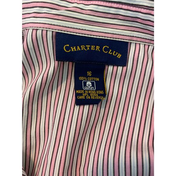 Charter Club pink striped buttoned long sleeves shirt size 16 - Picture 3 of 7